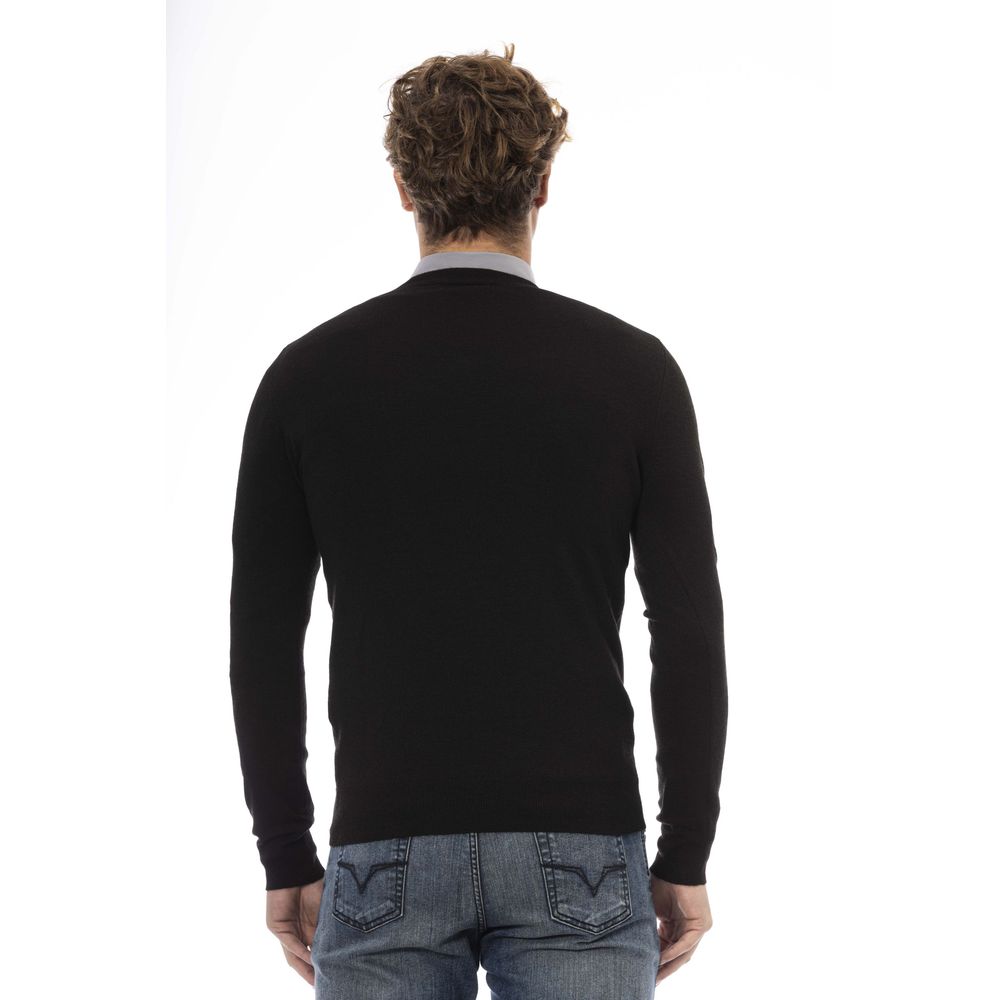 Elegant V-Neck Wool Sweater - Long Sleeves, Ribbed Accents