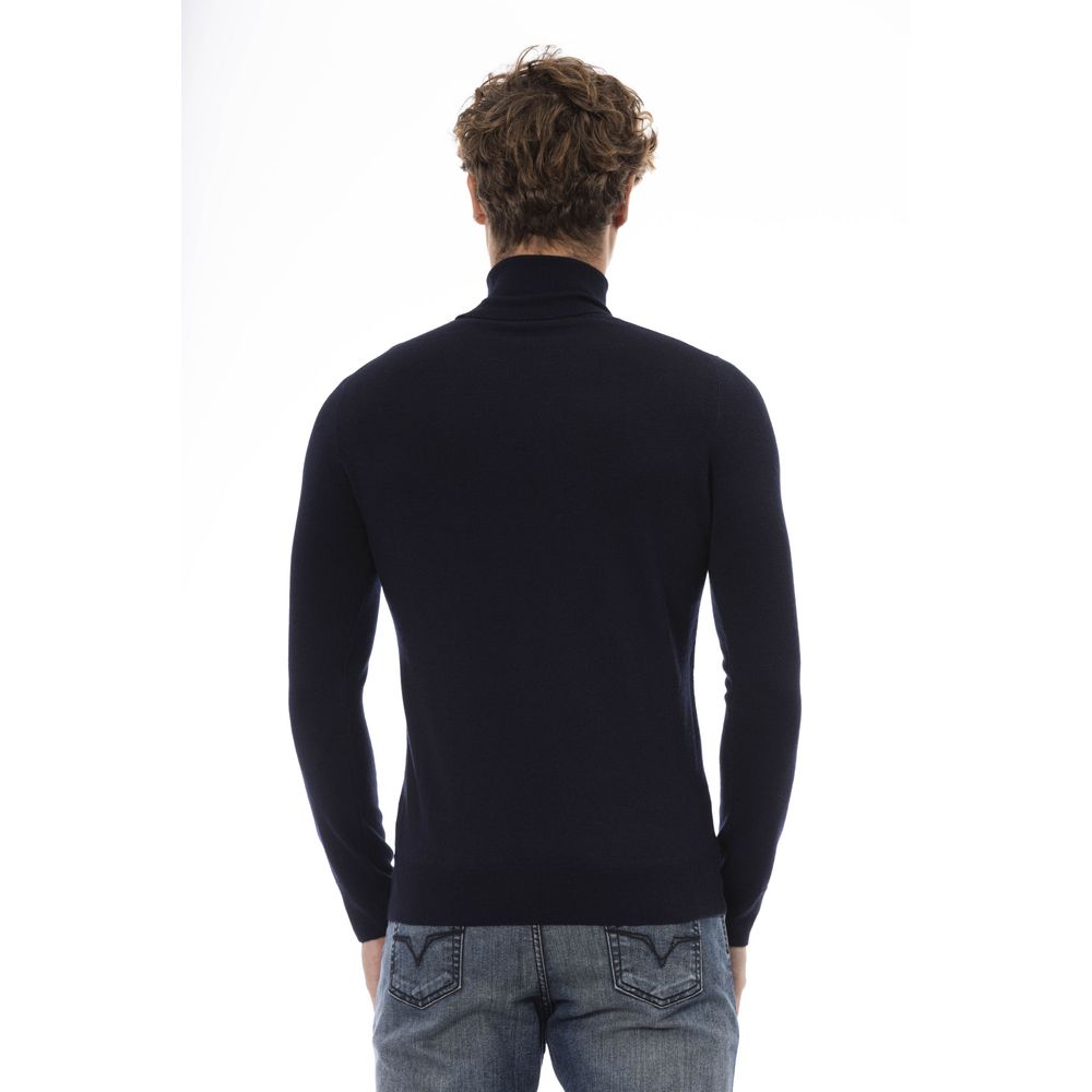 Elegant Blue Turtleneck Wool Sweater