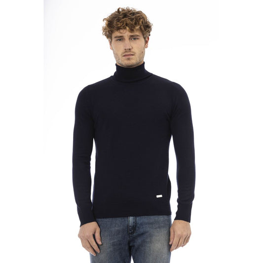 Elegant Blue Turtleneck Wool Sweater