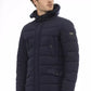 Elegant Blue Hooded Jacket with Monogram Detail