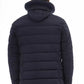 Elegant Blue Hooded Jacket with Monogram Detail