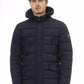 Elegant Blue Hooded Jacket with Monogram Detail