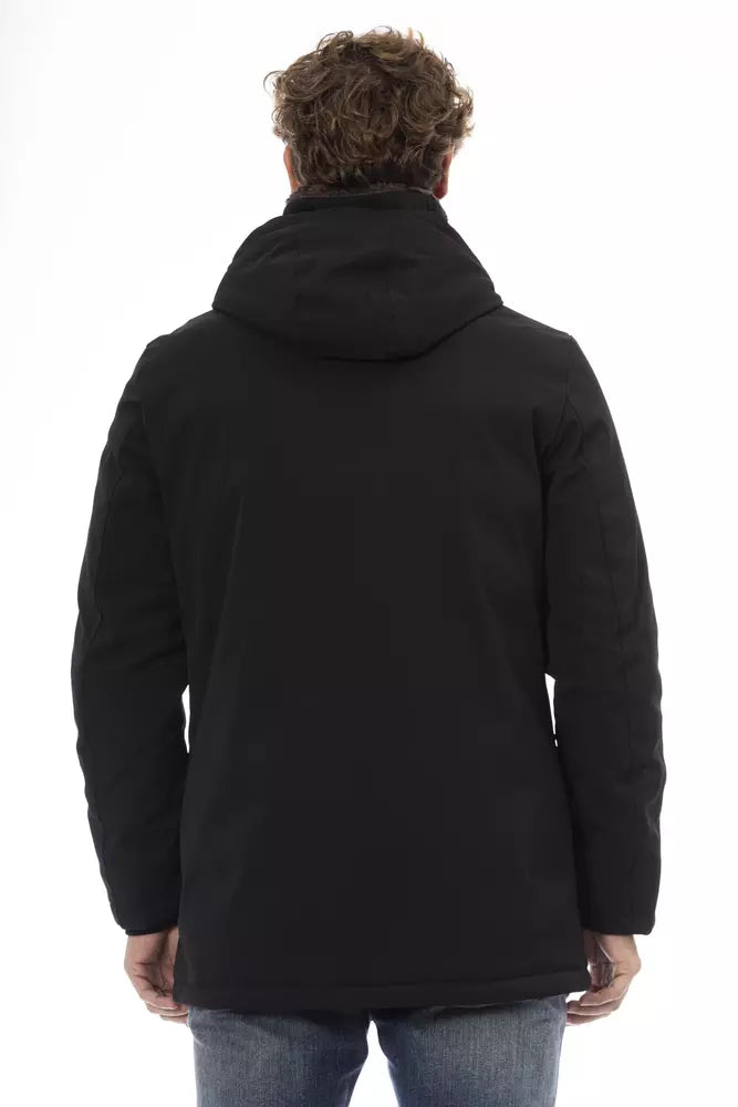 Elegant Hooded Zip Jacket In Black