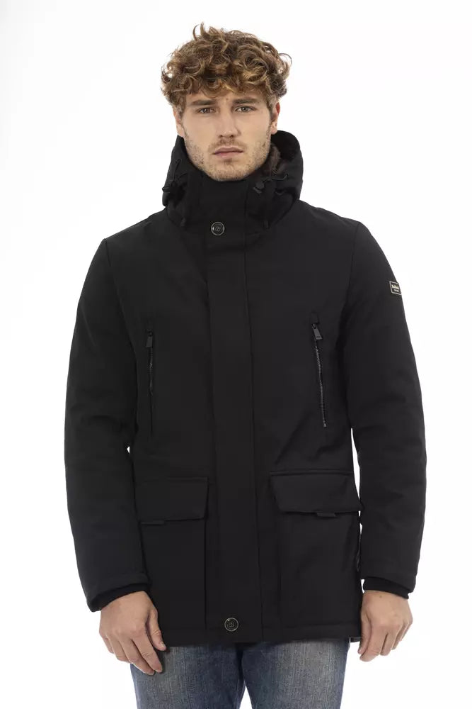 Elegant Hooded Zip Jacket In Black