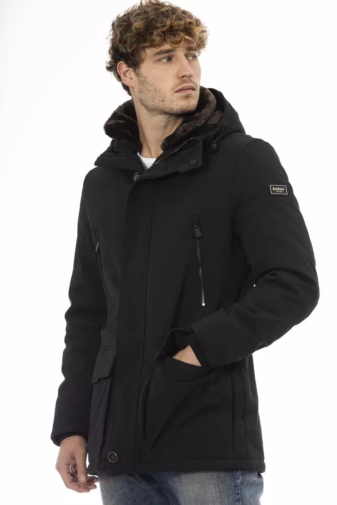 Elegant Hooded Zip Jacket In Black