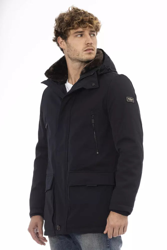 Elegant Blue Hooded Jacket with Zip Closure