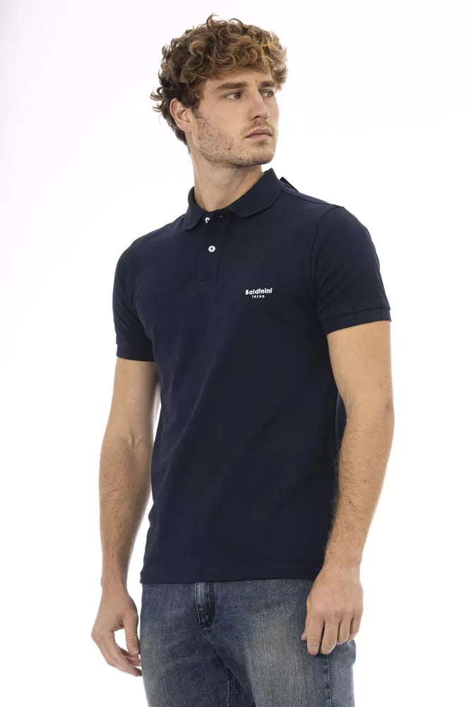 Chic Blue Embroidered Cotton Polo