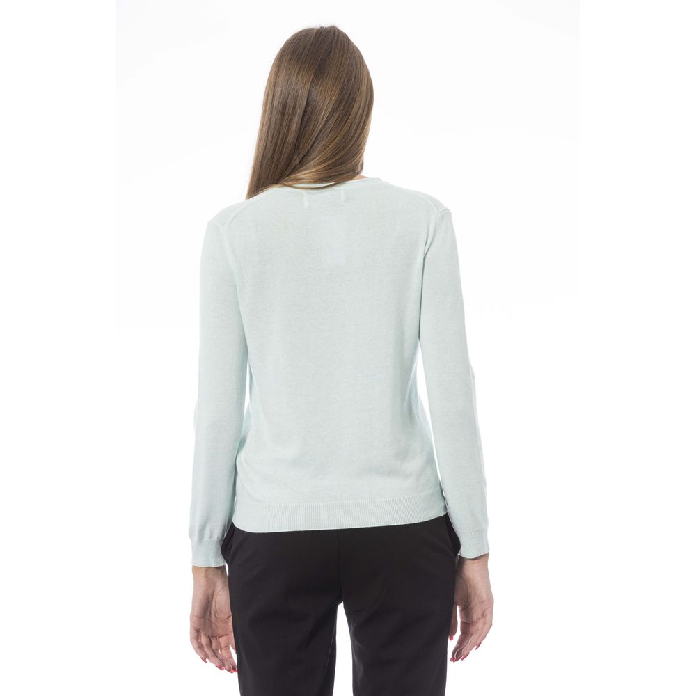 Elegant Light Blue V-neck Cashmere Blend Sweater