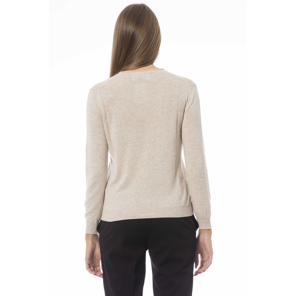 Elegant Beige V-Neck Sweater – Cozy & Chic