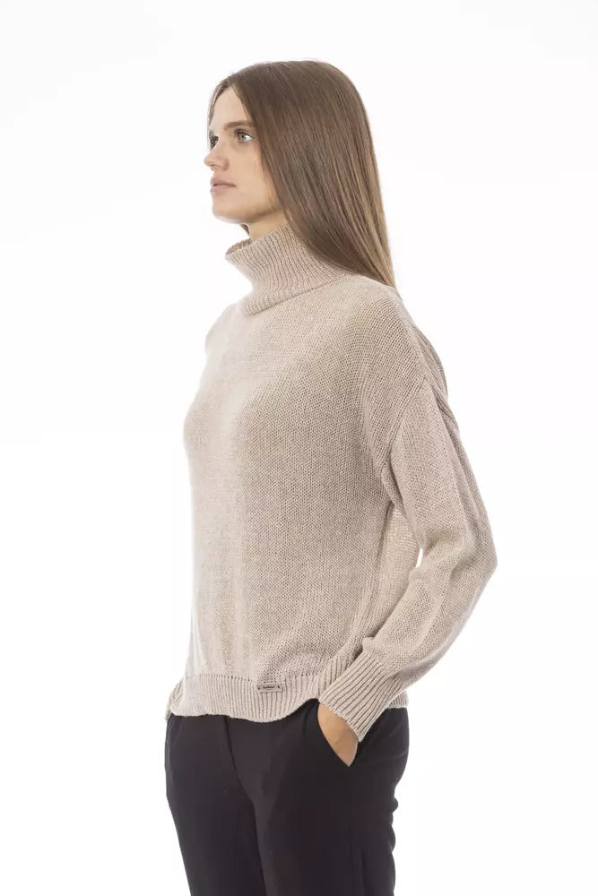 Chic Beige Volcano Neck Sweater