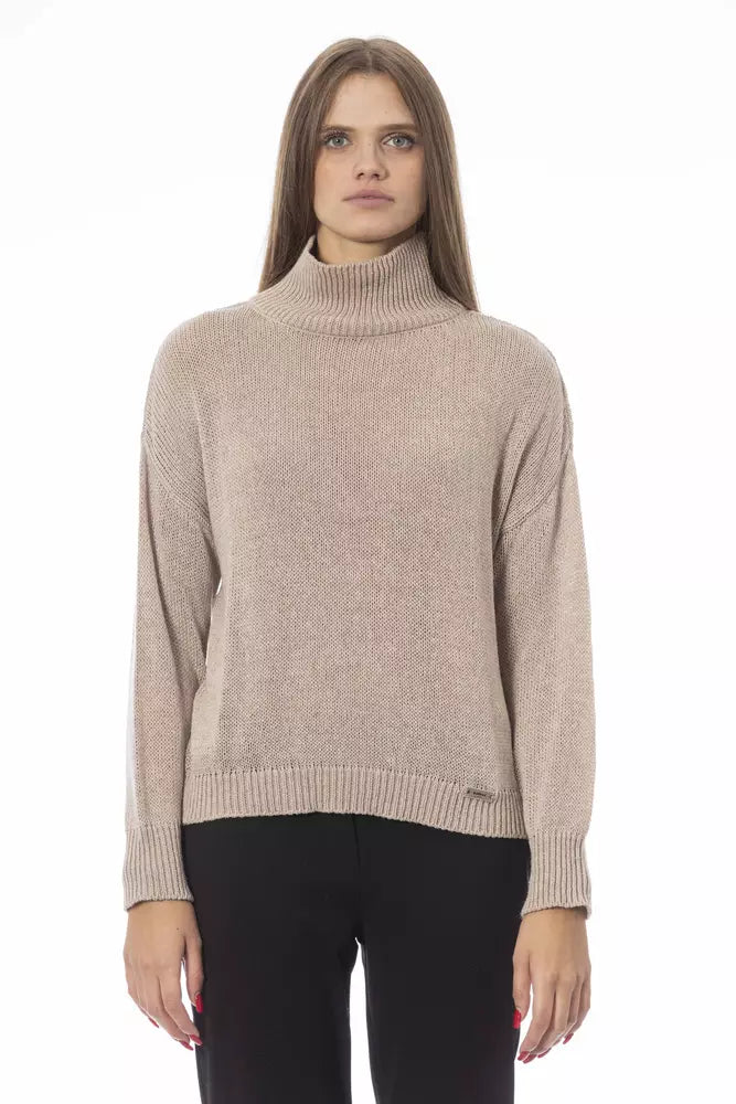 Chic Beige Volcano Neck Sweater