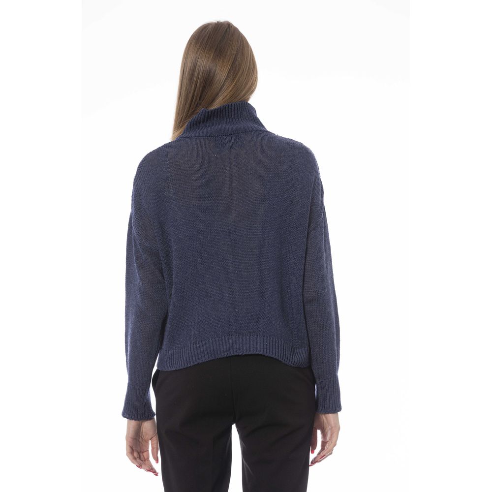 Elegant Volcano Neck Blue Sweater