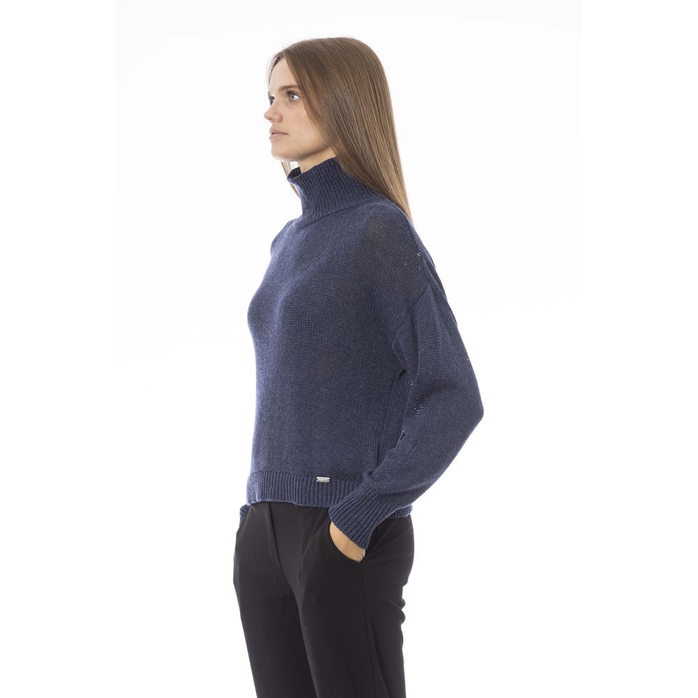 Elegant Volcano Neck Blue Sweater