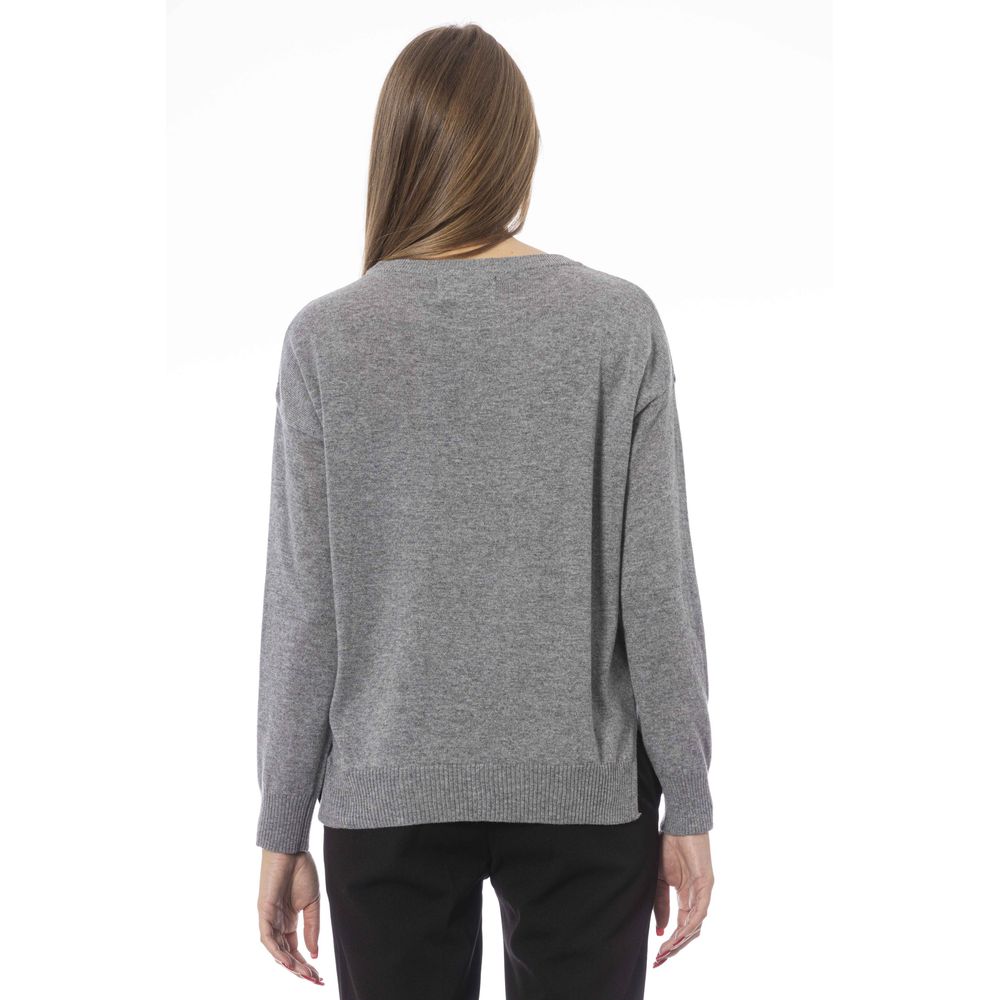 Chic Gray Crew Neck Knit Sweater