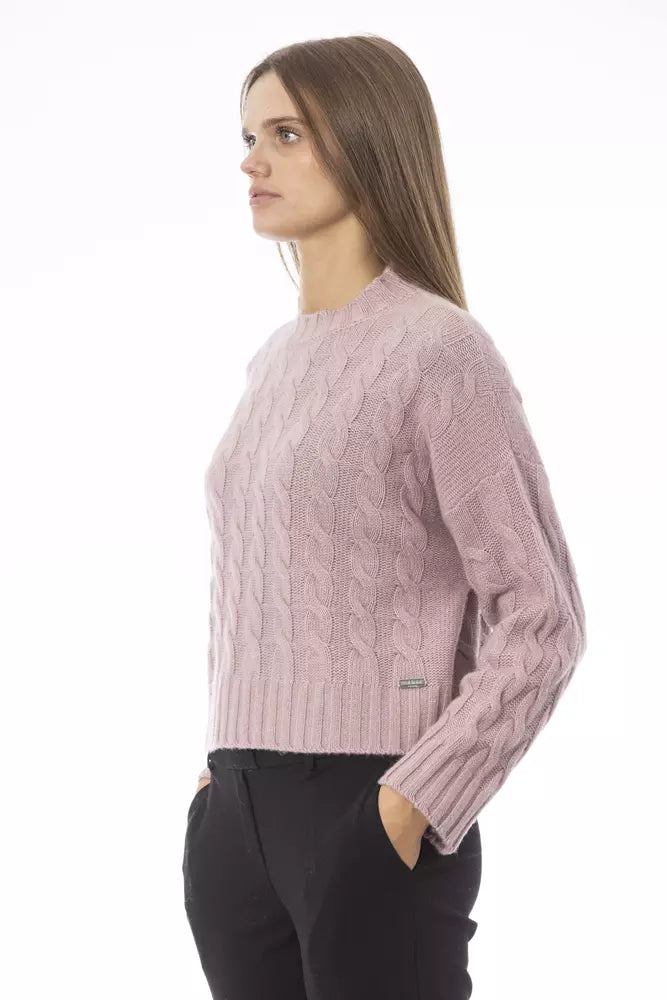 Chic Pink Wool Blend Crew Neck Sweater