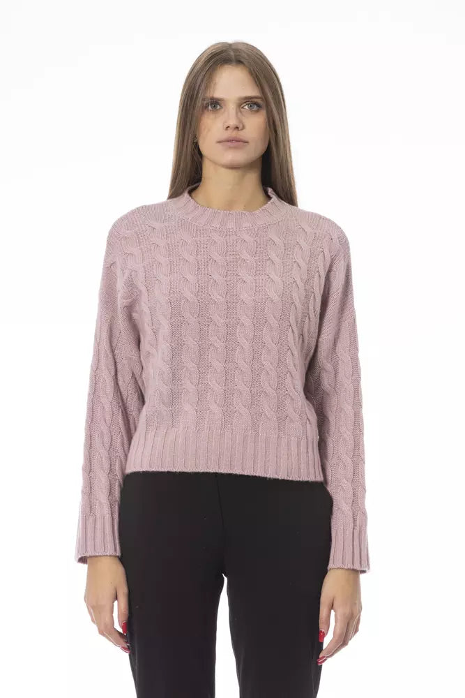 Chic Pink Wool Blend Crew Neck Sweater