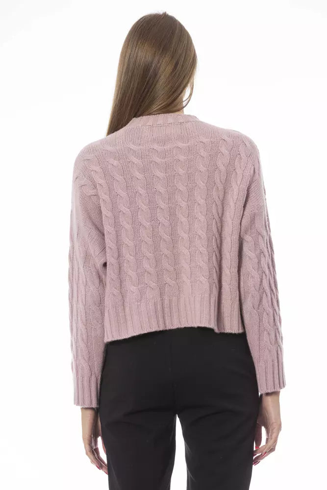 Chic Pink Wool Blend Crew Neck Sweater