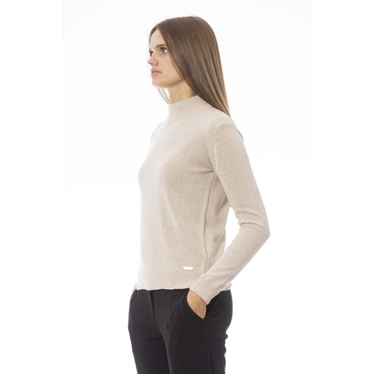 Chic Beige Turtleneck Cashmere Blend Sweater