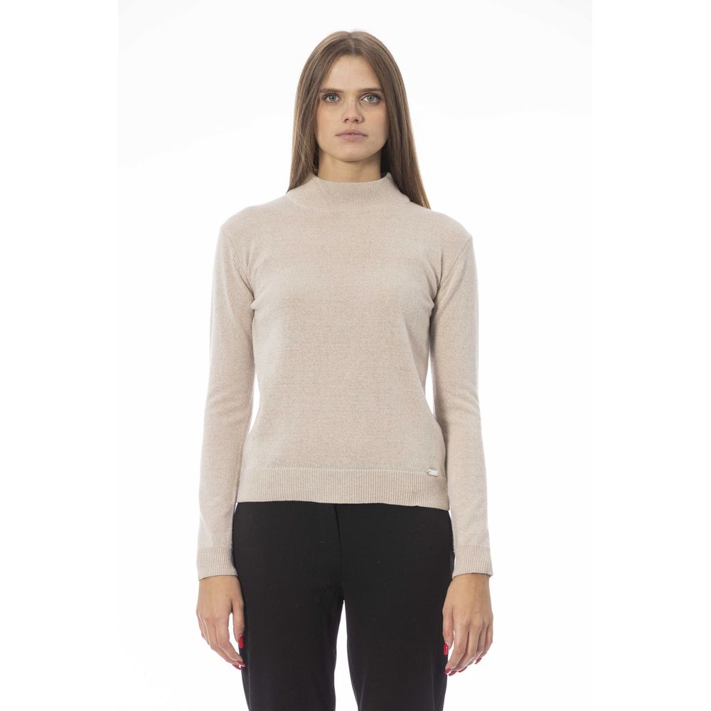 Chic Beige Turtleneck Cashmere Blend Sweater