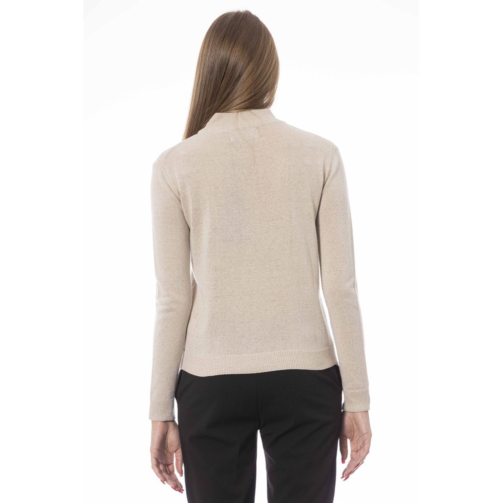 Chic Beige Turtleneck Cashmere Blend Sweater