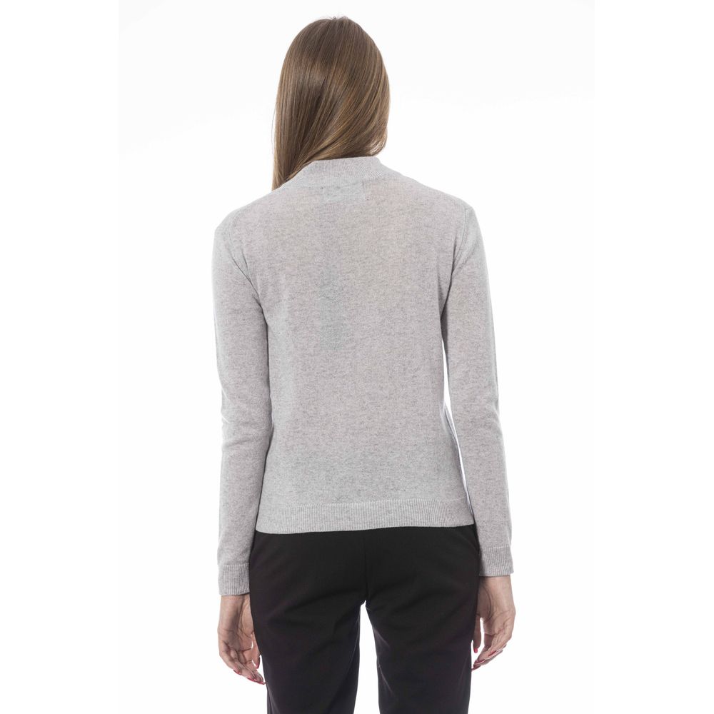 Elegant Gray Cashmere Blend Turtleneck Sweater