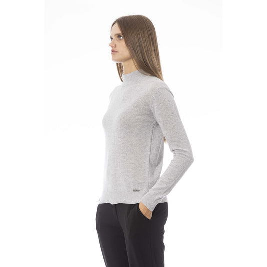 Elegant Gray Cashmere Blend Turtleneck Sweater