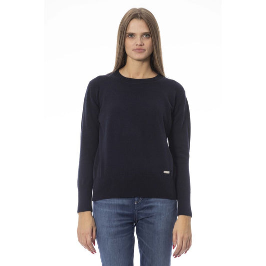 Chic Blue Crew Neck Sweater in Wool-Cashmere Blend