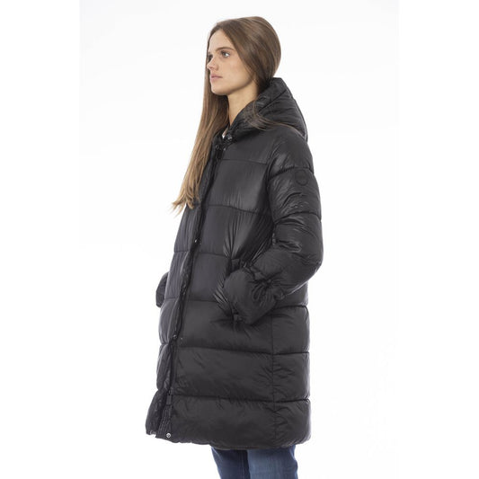 Chic Long Down Jacket with Monogram Detail