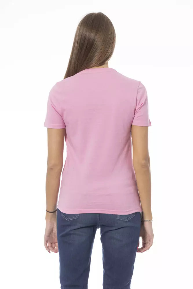 Chic Pink Cotton Crew Neck Tee