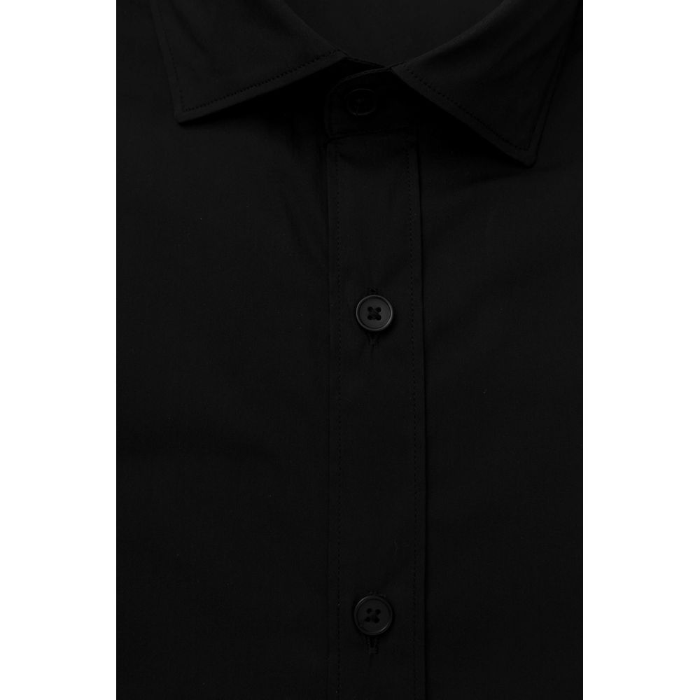 Sleek Black Slim Fit French Collar Shirt