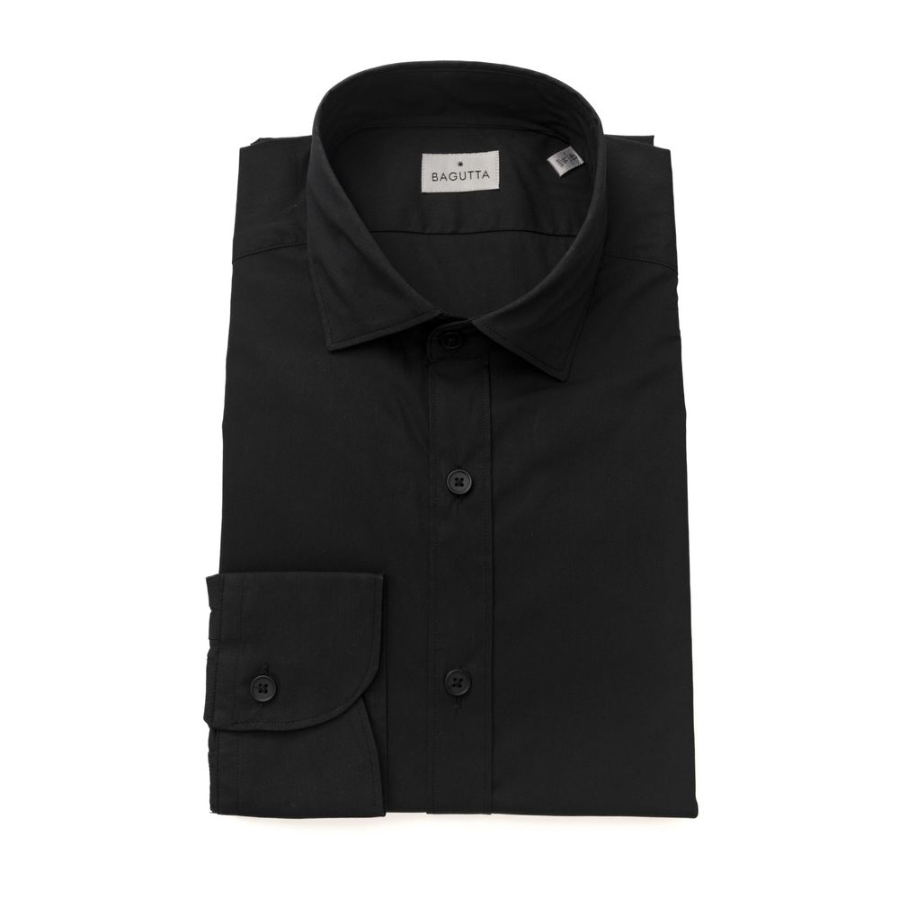 Sleek Black Slim Fit French Collar Shirt