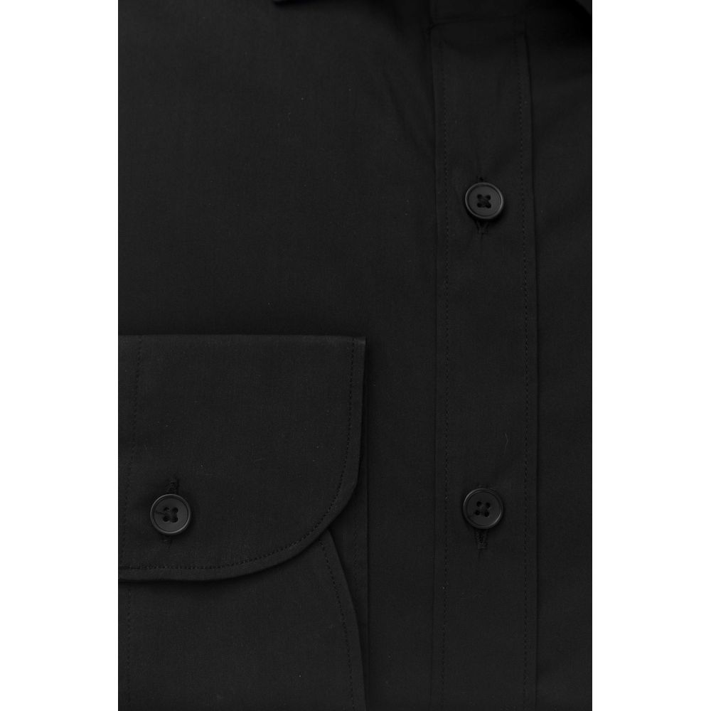 Sleek Black Slim Fit French Collar Shirt