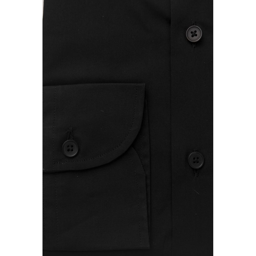 Elegant Slim Fit Black Shirt with French Collar