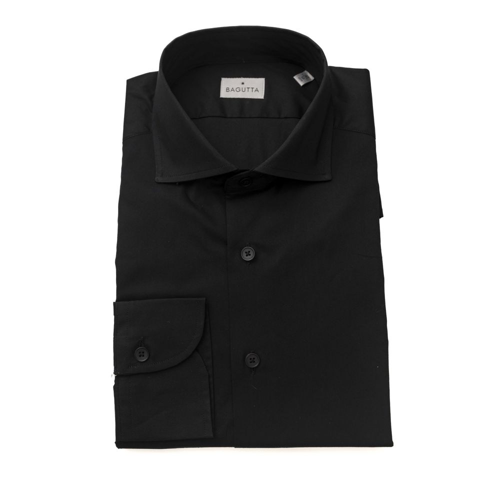 Elegant Slim Fit Black Shirt with French Collar