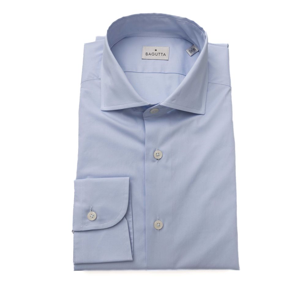 Elegant Light Blue Slim Fit Shirt with French Collar