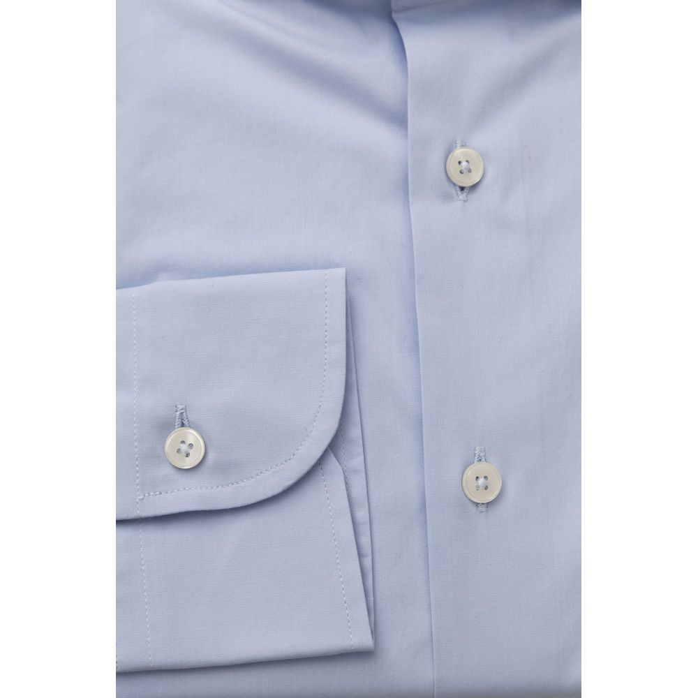 Elegant Light Blue Slim Fit Shirt with French Collar