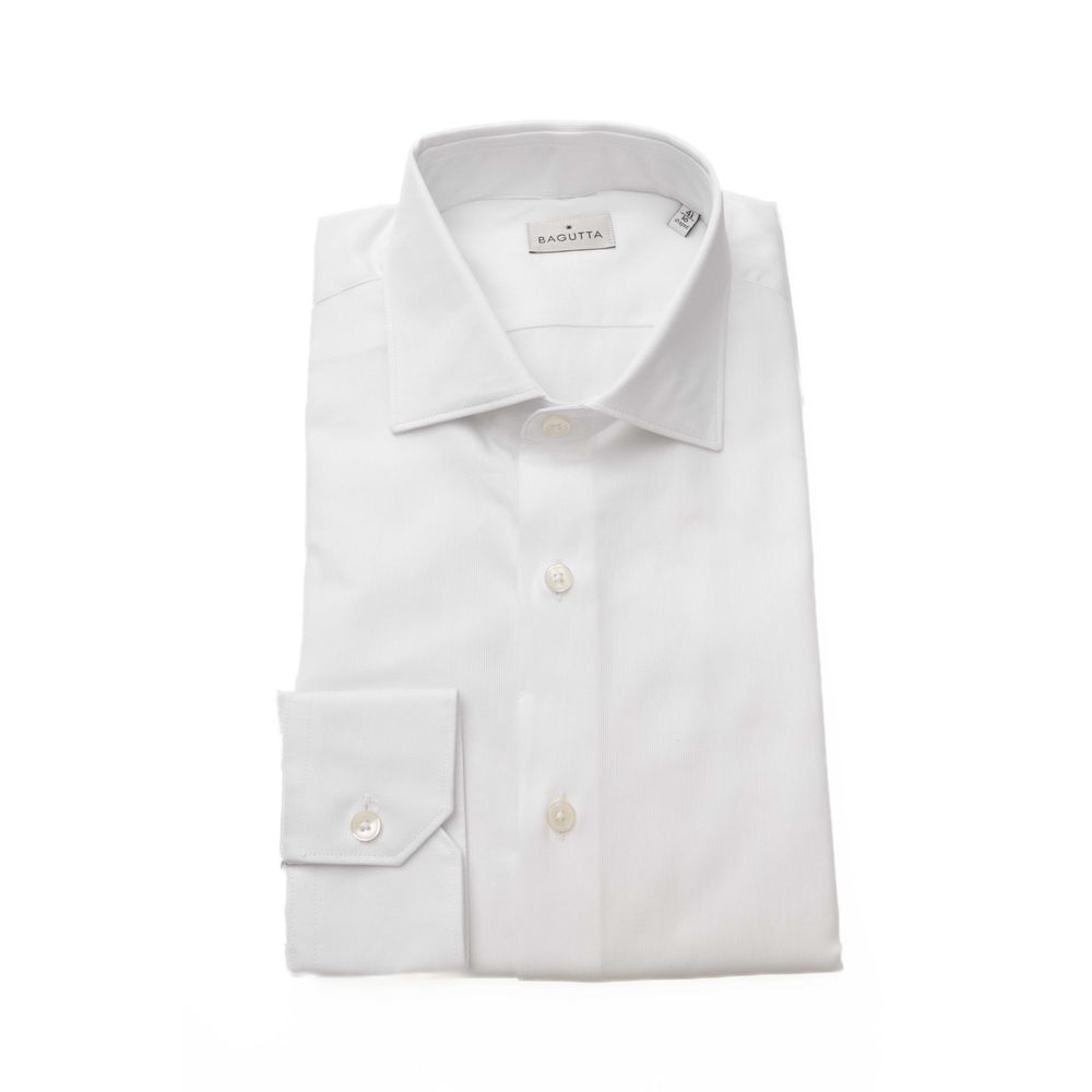 Elegant White Cotton French Collar Shirt