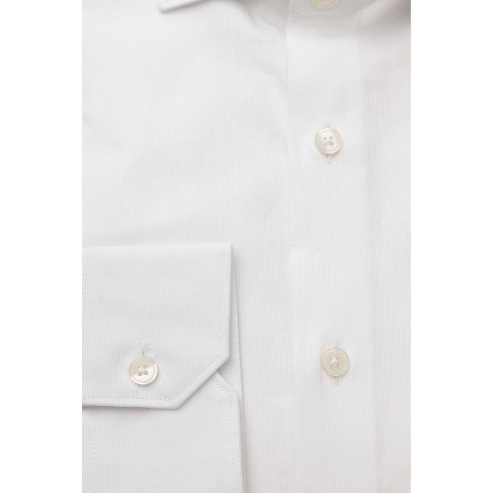 Elegant White Cotton French Collar Shirt