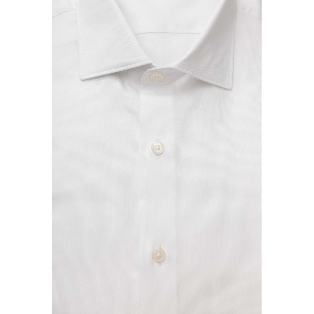 Elegant White Cotton French Collar Shirt