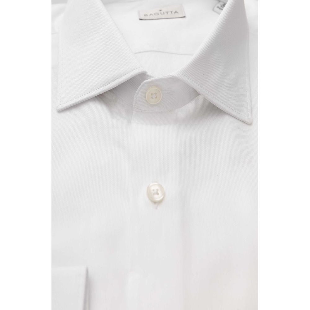 Elegant White Cotton French Collar Shirt