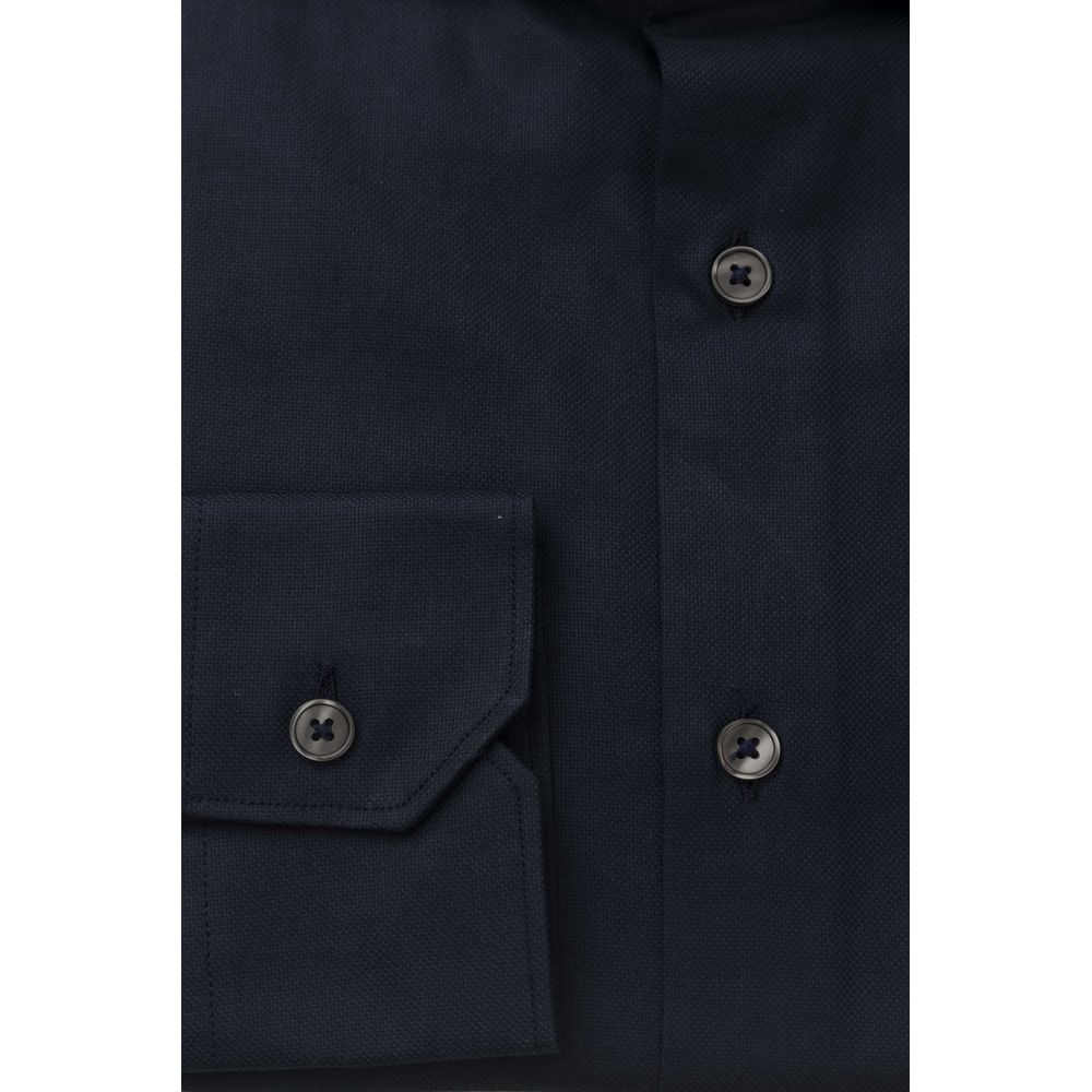 Elegant Blue Cotton French Collar Shirt