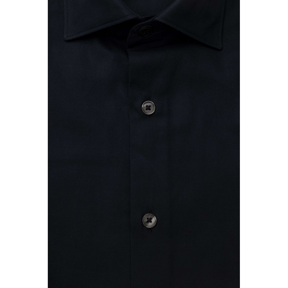 Elegant Blue Cotton French Collar Shirt