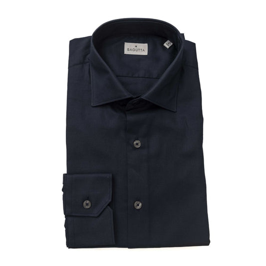 Elegant Blue Cotton French Collar Shirt