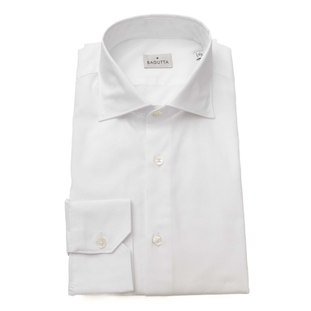 Elegant White Cotton French Collar Shirt