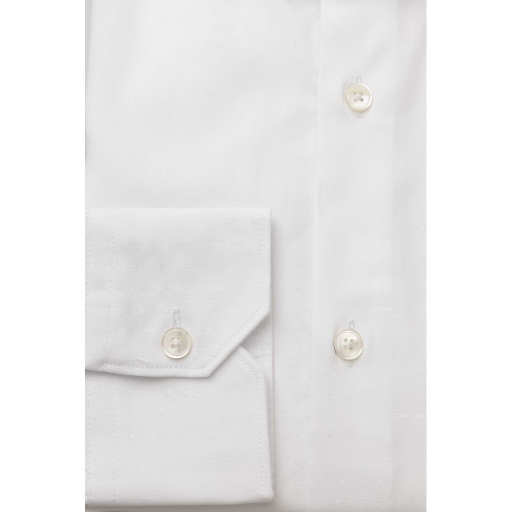 Elegant White Cotton French Collar Shirt