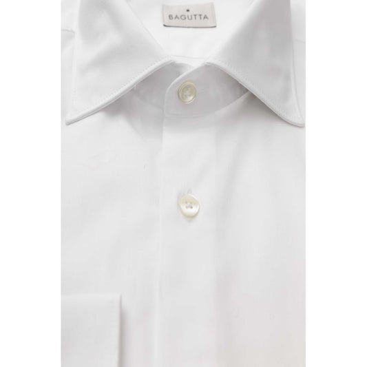 Elegant White Cotton French Collar Shirt