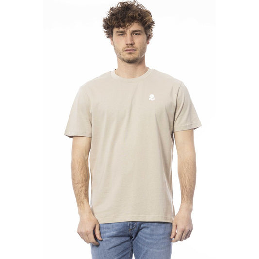 Beige Cotton Crew Neck Logo Tee