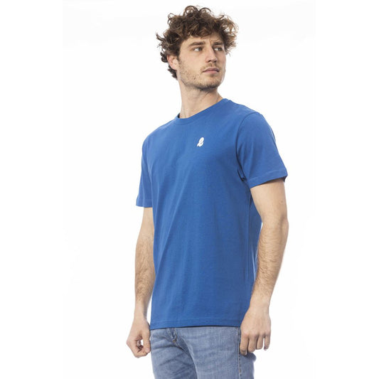 Elegant Blue Cotton Tee with Chest Logo