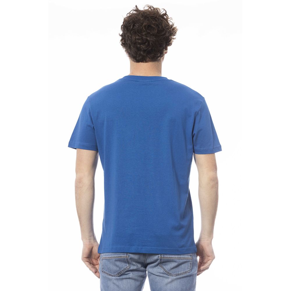 Elegant Blue Cotton Tee with Chest Logo