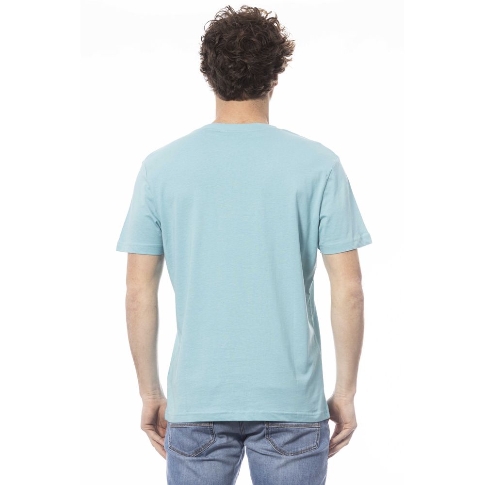 Chic Light Blue Crew Neck Logo Tee